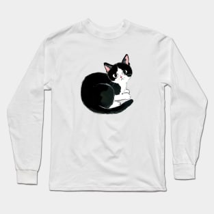 Cute Tuxedo Cat With Shrimp-like shape Long Sleeve T-Shirt